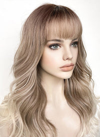 Mixed Blonde With Brown Roots Wavy Synthetic Hair Wig NS443