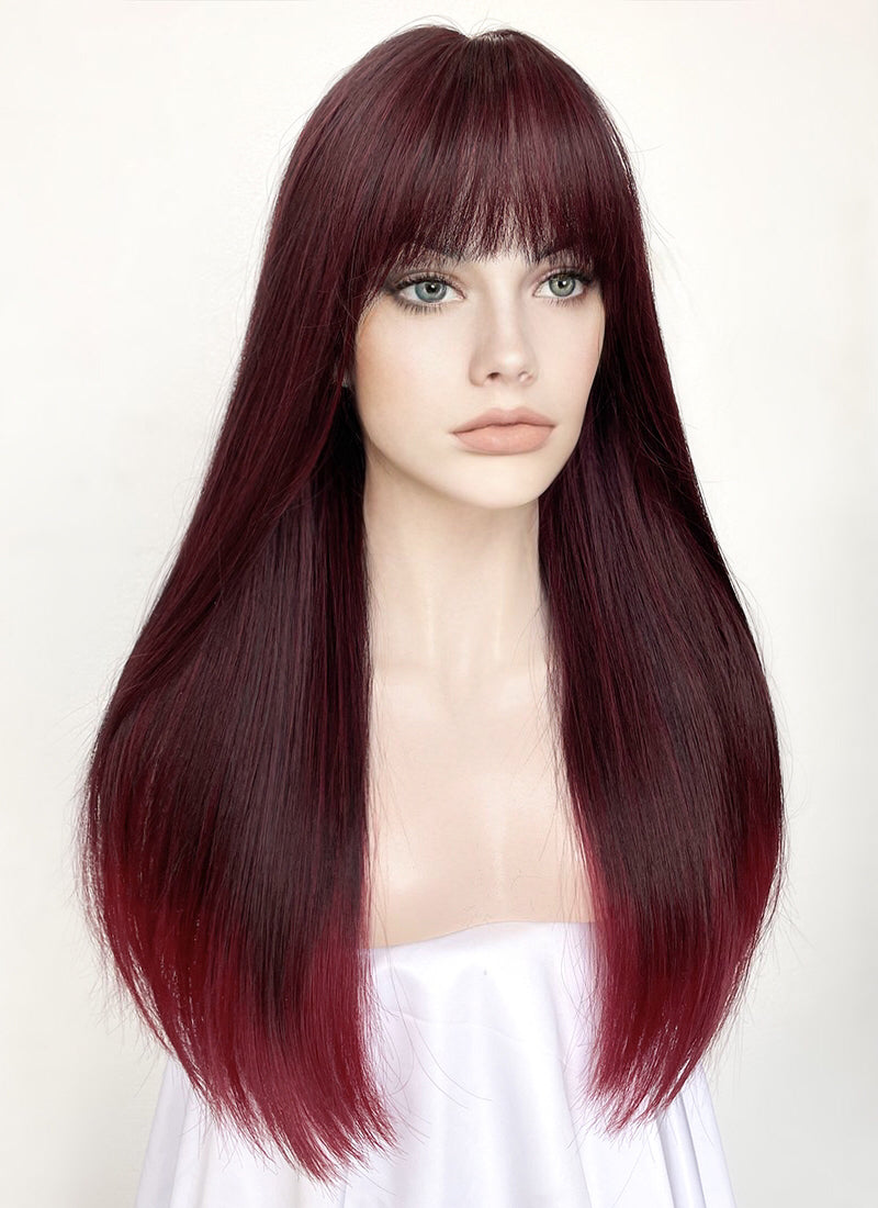 1/6 女性ヘッド : Red Long Straight Hair Two Tone Burgundy Straight 13