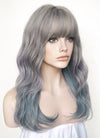 Grey Blue Mixed Wavy Synthetic Hair Wig NS484