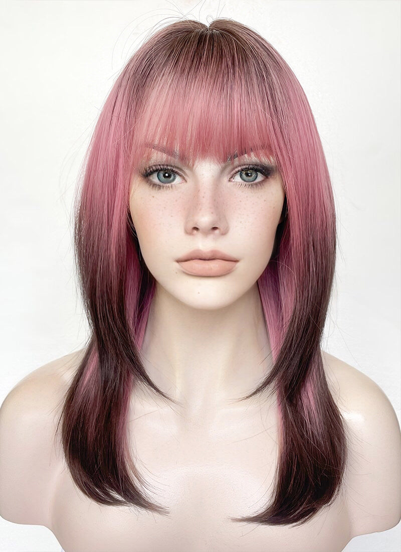 Pink Mixed Brown Straight Synthetic Hair Wig NS485