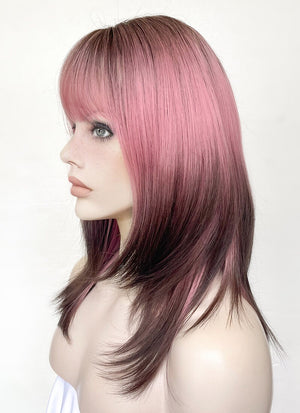 Pink Brown Ombre Straight Synthetic Hair Wig NS485