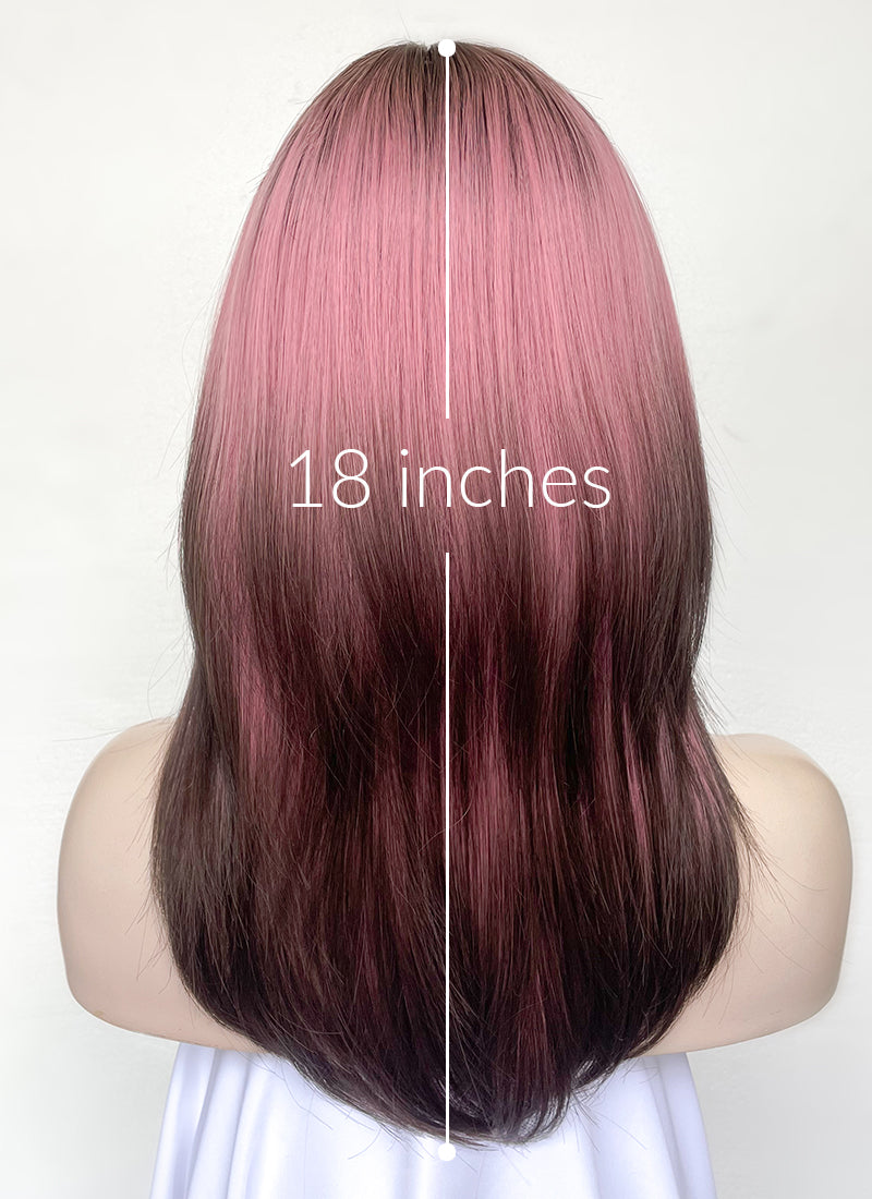 Pink Brown Ombre Straight Synthetic Hair Wig NS485