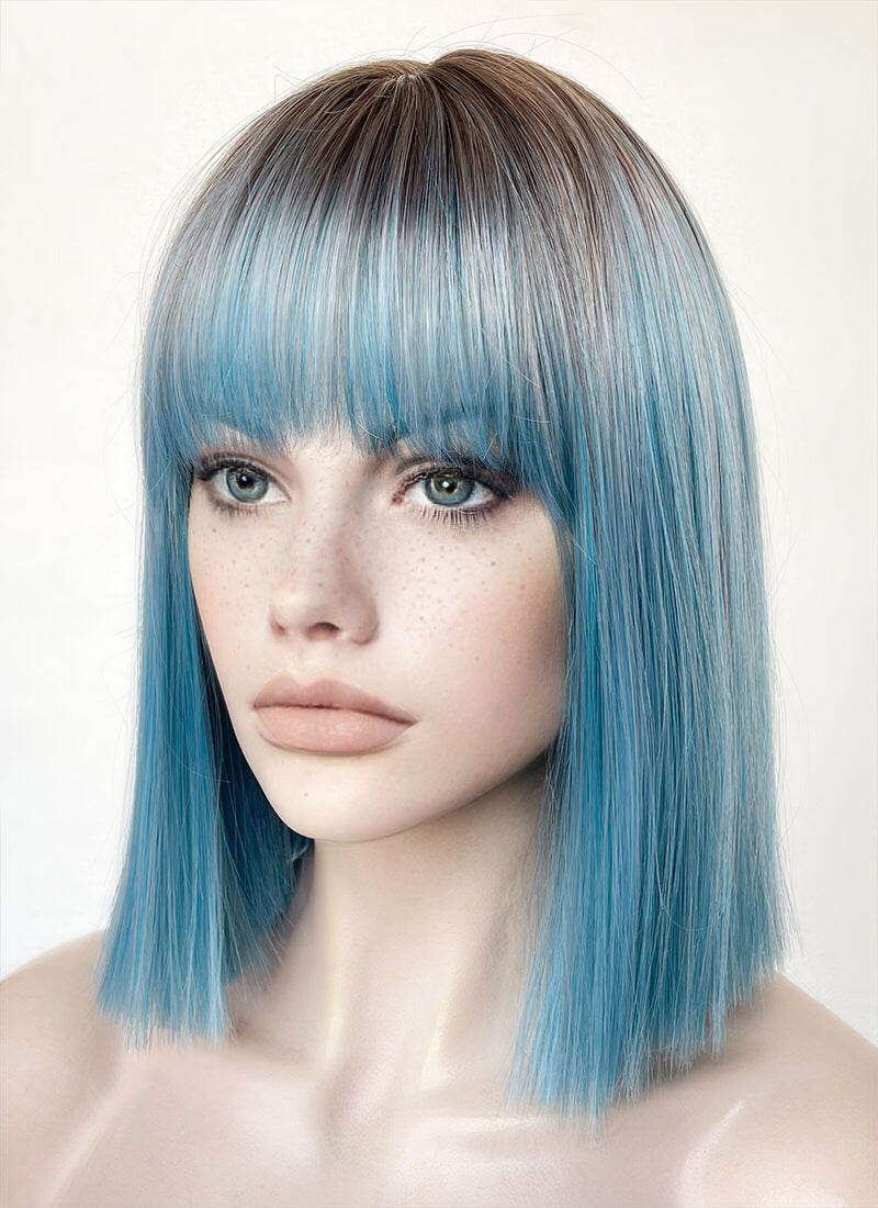 Blue With Dark Roots Synthetic Hair Wig | WigIsFashion – Wig