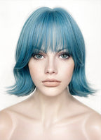 Blue Mixed Green Wavy Synthetic Hair Wig NS488