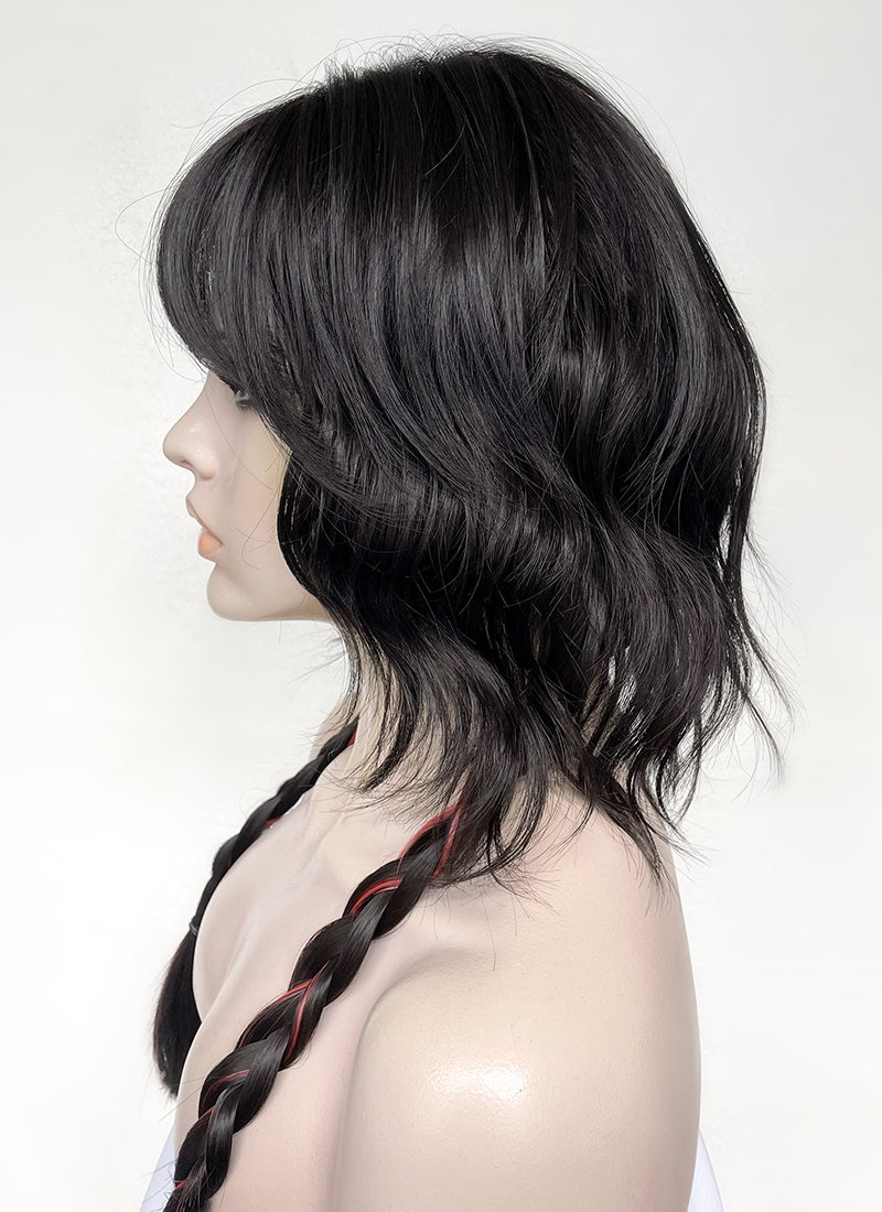 Natural Black Mixed Red Wavy Synthetic Hair Wig NS490