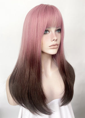 Pink Brown Ombre Straight Synthetic Hair Wig NS492