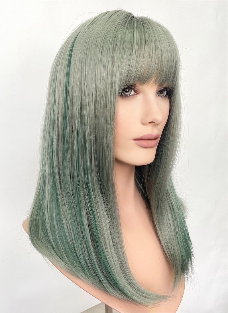 Green With Highlights Straight Synthetic Hair Wig NS493