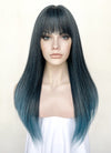 Black Mixed Ash Blue Straight Synthetic Hair Wig NS495