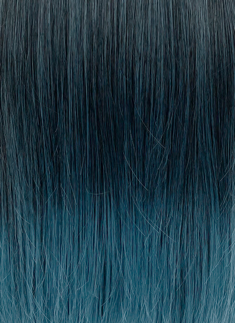 Black Mixed Ash Blue Straight Synthetic Hair Wig NS495