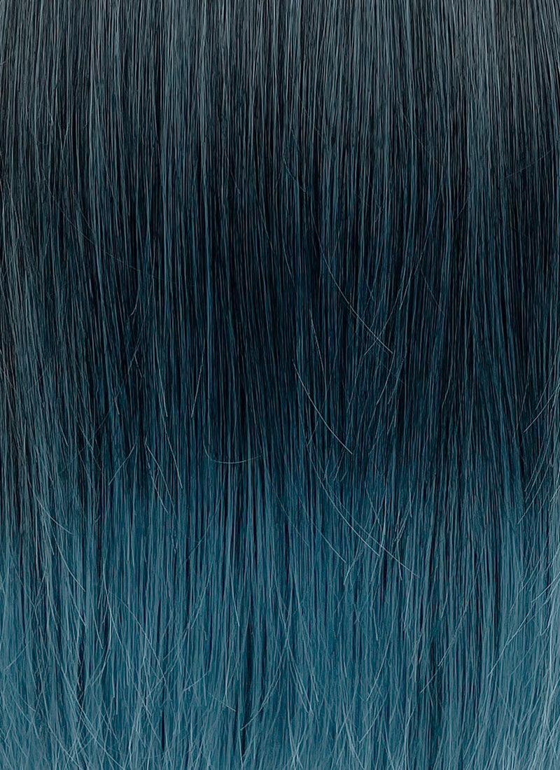 Black Mixed Ash Blue Straight Synthetic Hair Wig NS495