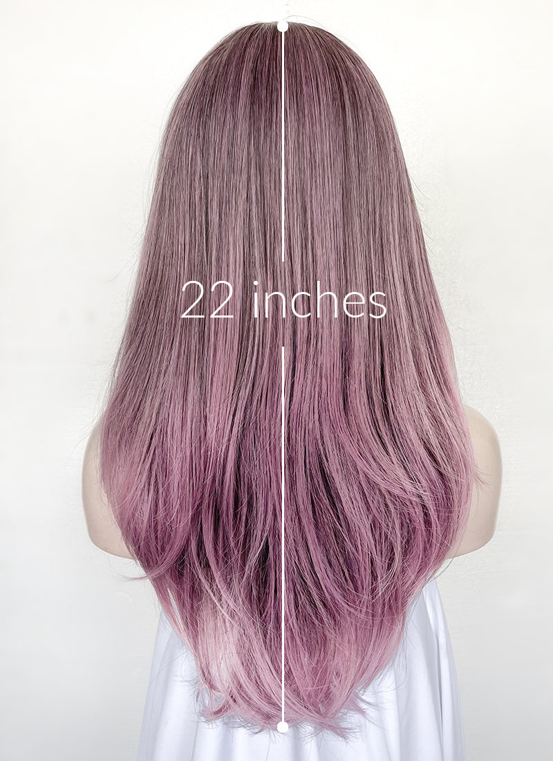 Ash Pink Purple Mixed Straight Synthetic Hair Wig NS501