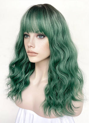Green With Dark Roots Wavy Synthetic Hair Wig NS505