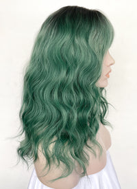 Green With Dark Roots Wavy Synthetic Hair Wig NS505
