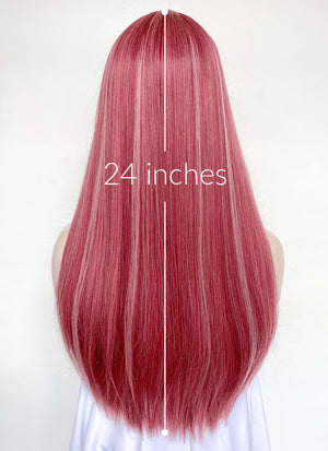 Red With Pink Highlights Straight Synthetic Hair Wig NS507