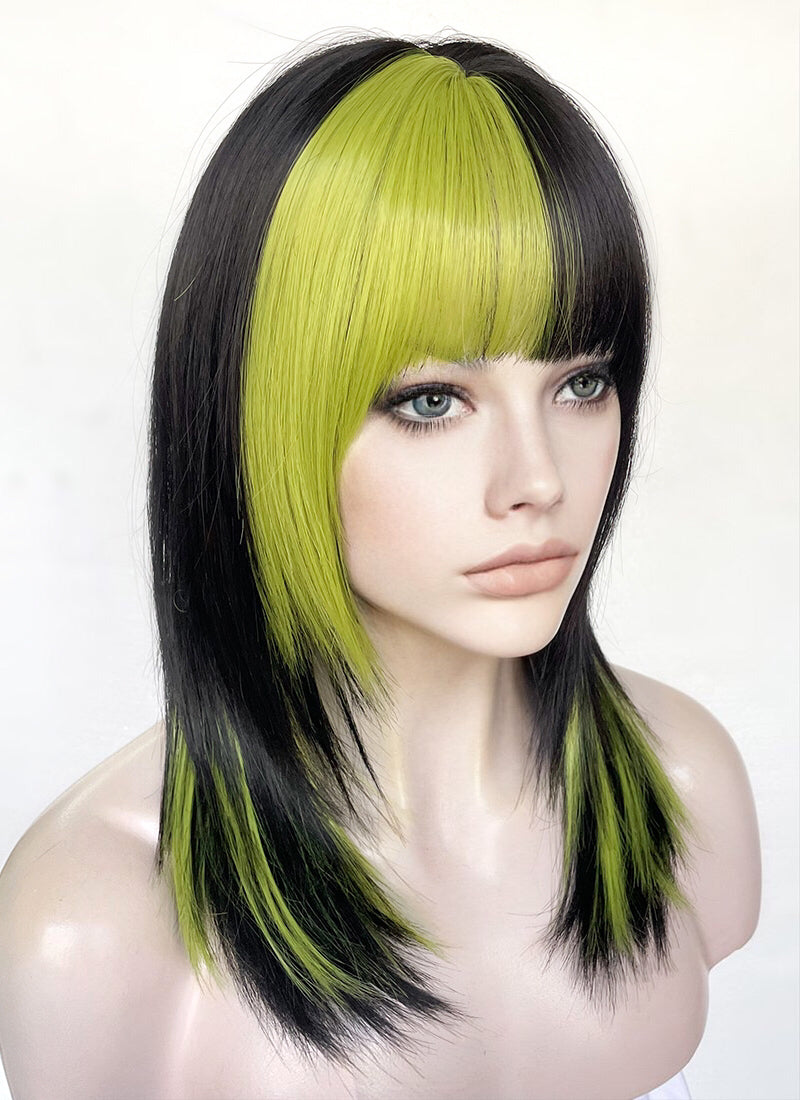 Black Mixed Green Synthetic Hair Wig | WigIsFashion – Wig Is