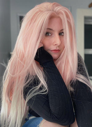 Pink White Ombre Straight Lace Front Synthetic Wig LW4008